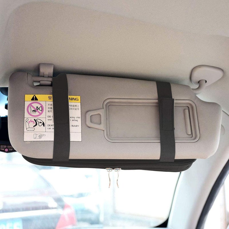 Da by Car Visor Organier Truck SUV Sun Visor Storage Pocket PU Leather Pouch Holder with Multi-Pocket Double Zipper Net Pocket, for Cards Pens Sunglasses Document (Black) - Image 4